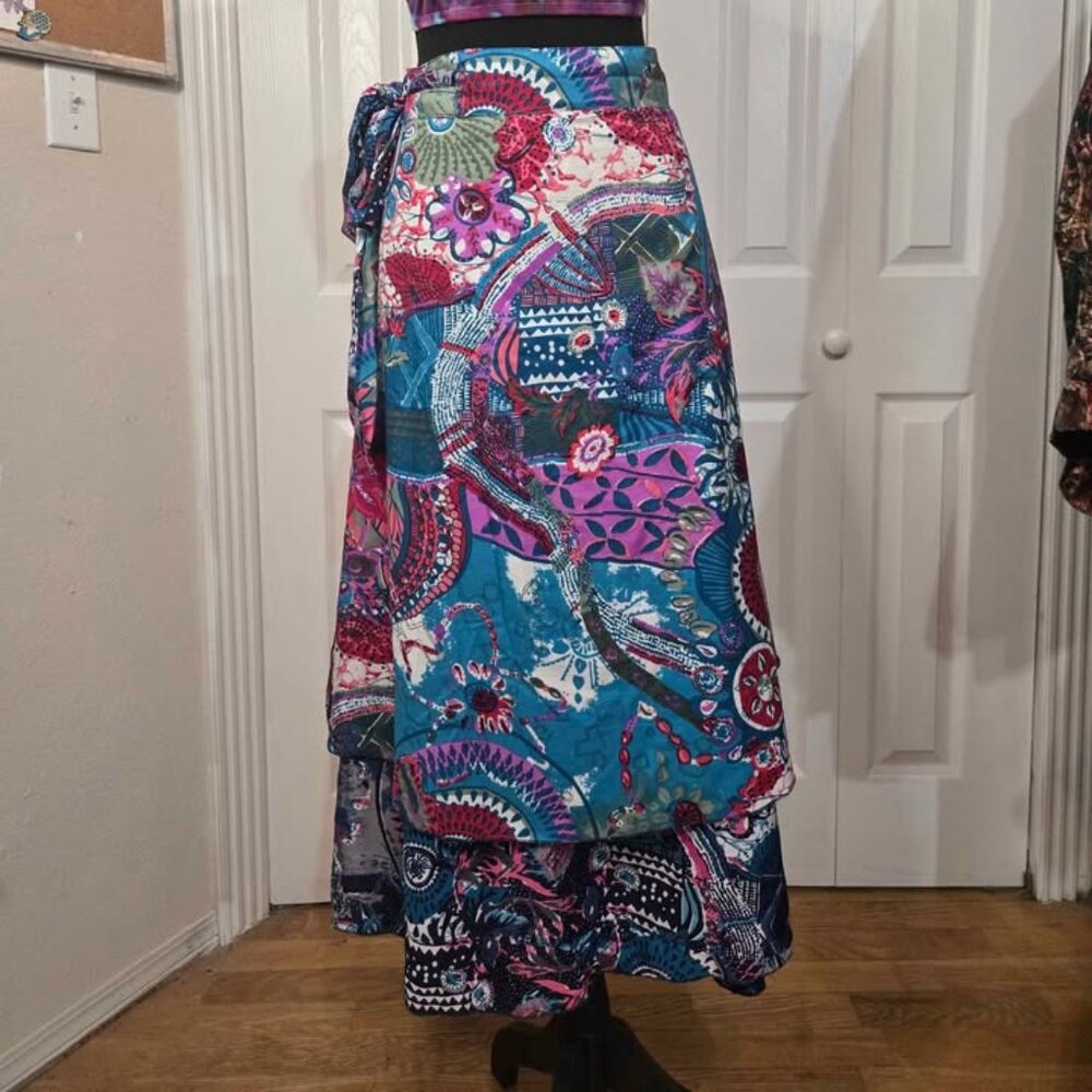 One Size Sari Silk Wrap Skirt Patterned Boho